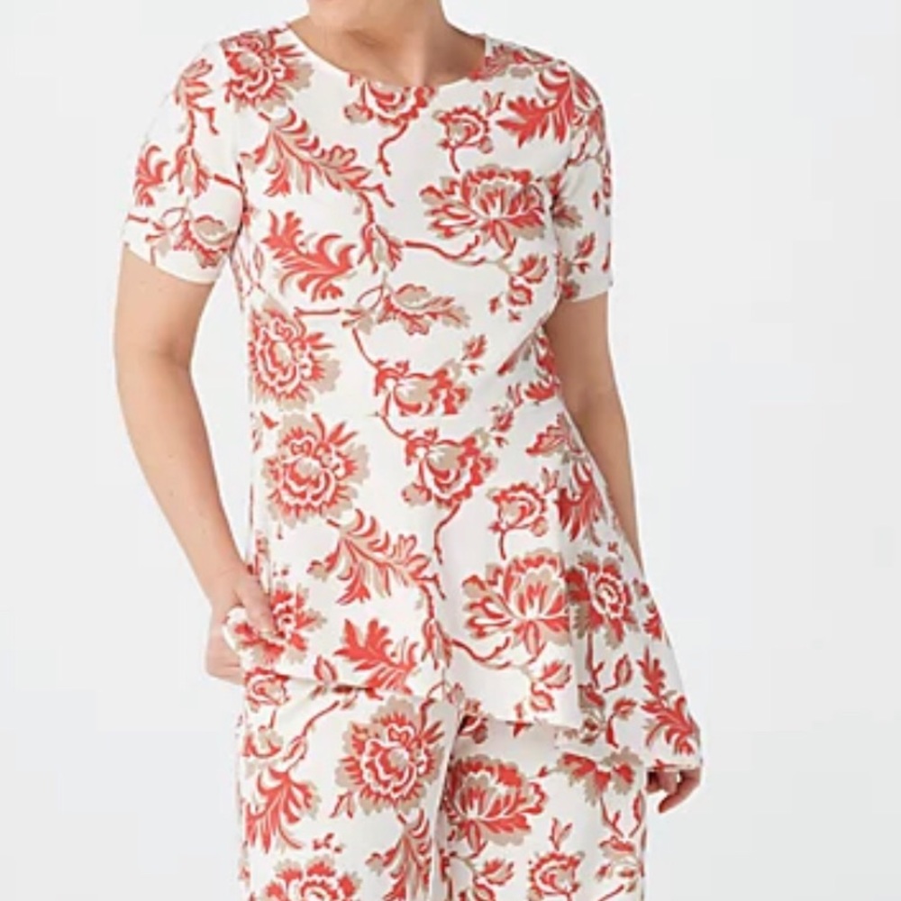 Dennis Basso Printed Luxe Crepe Pull-On Wide-Leg Pants And Tunic Top 2 Piece Set